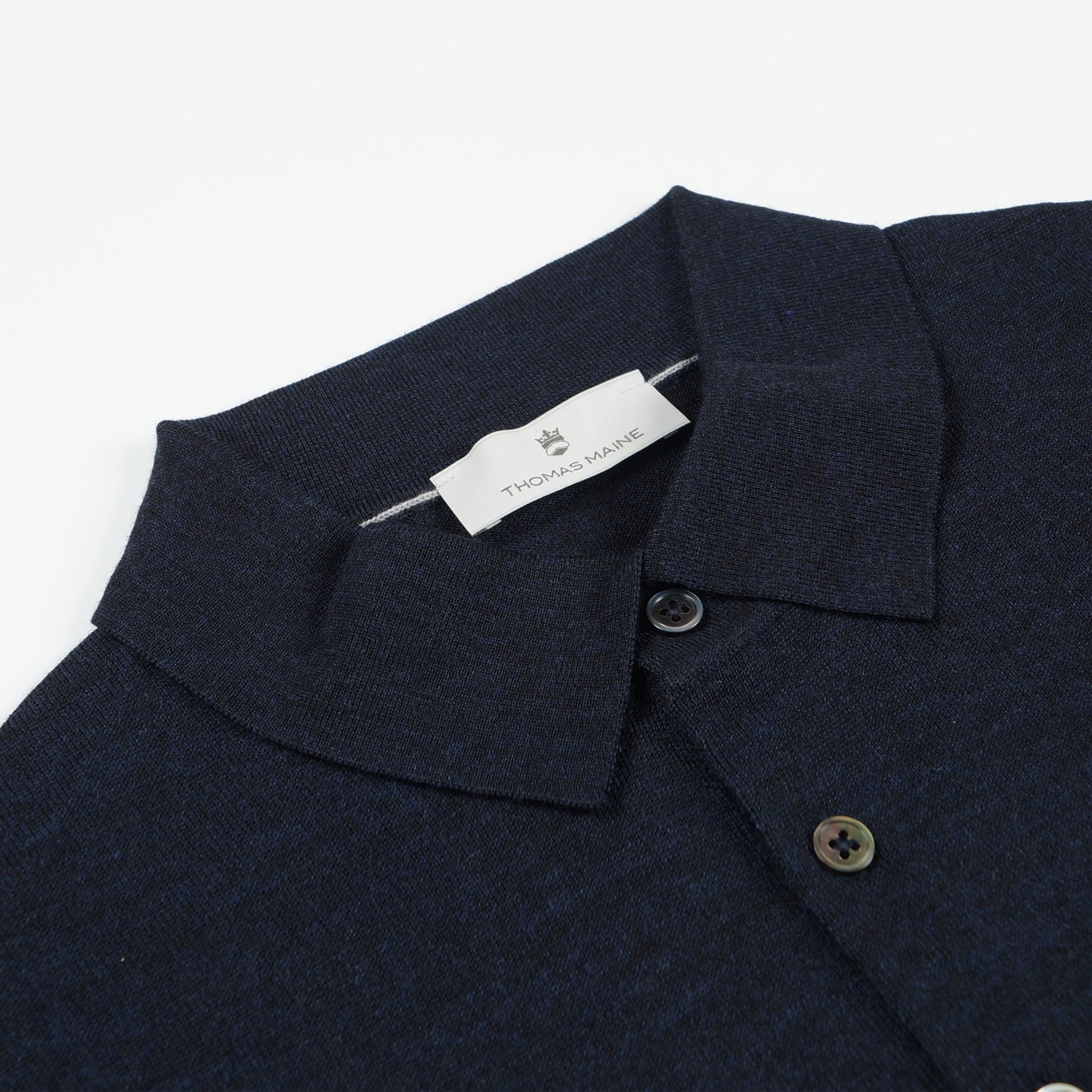 - Polo Collar SS Merino Pullover - Navy