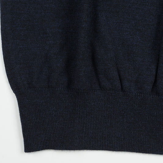 - Polo Collar SS Merino Pullover - Navy