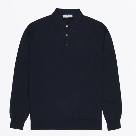 - Polo Collar LS Merino Pullover - Navy
