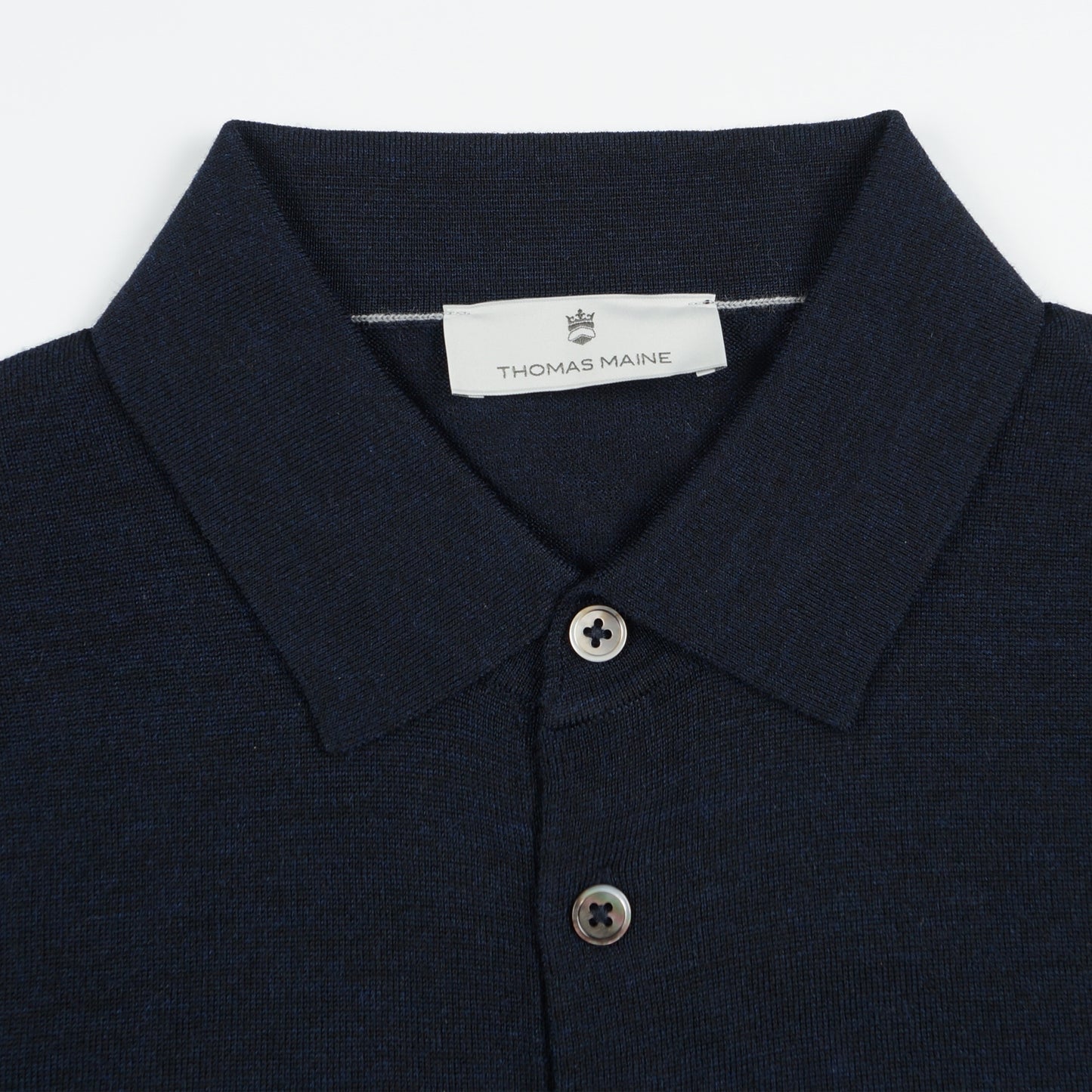 - Polo Collar LS Merino Pullover - Navy