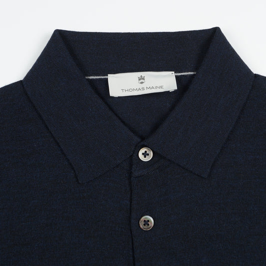 - Polo Collar LS Merino Pullover - Navy