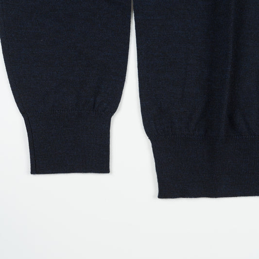 - Polo Collar LS Merino Pullover - Navy
