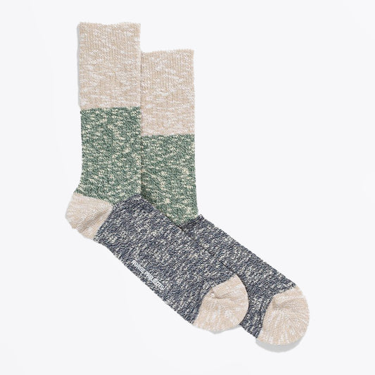 - Slub Colour Block Socks - Bottle Green