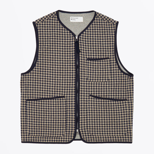 - Zip Liner Gilet Gingham Fleece - Navy