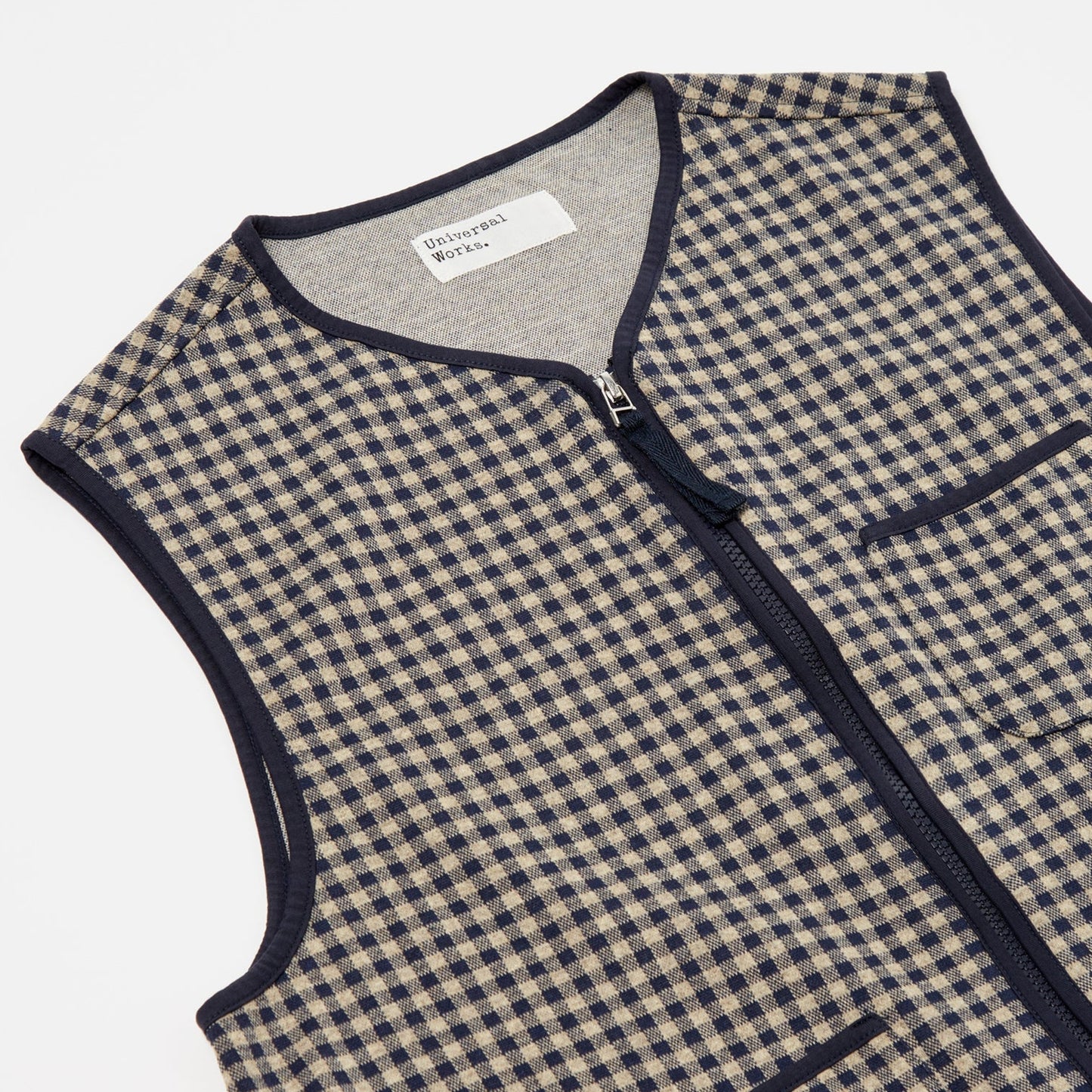 - Zip Liner Gilet Gingham Fleece - Navy