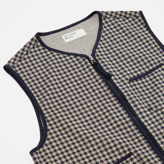 - Zip Liner Gilet Gingham Fleece - Navy