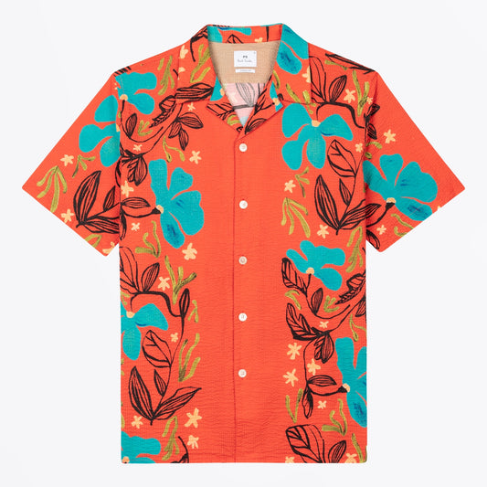 - 'Sea Floral' Casual Fit Shirt - Coral Red