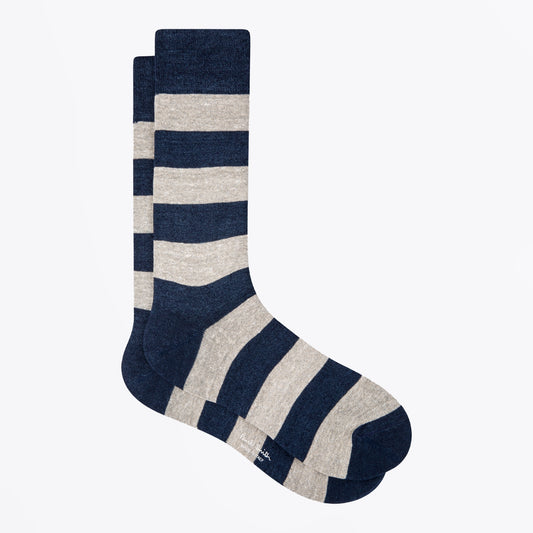 - Barry Linen Stripe Socks - Navy