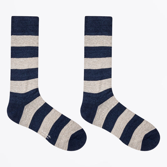 - Barry Linen Stripe Socks - Navy