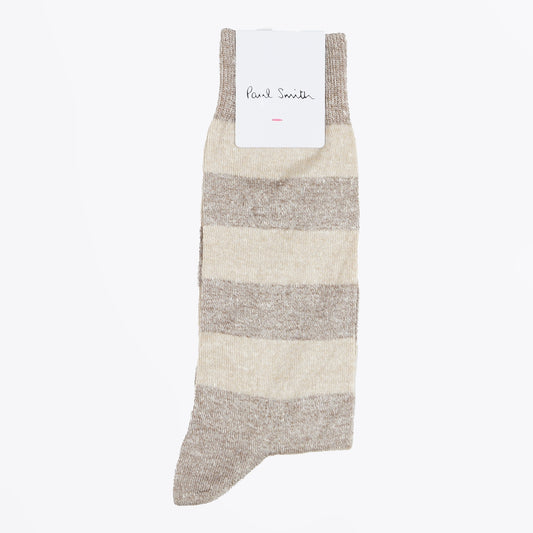 - Barry Linen Stripe Socks - Tan