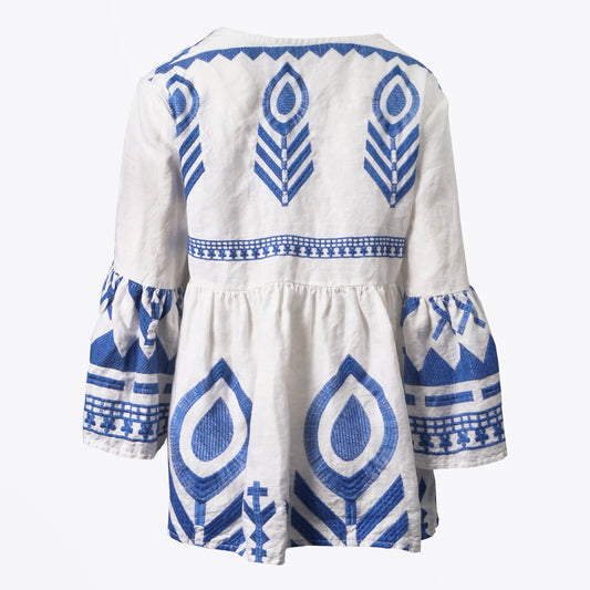 - Feather Bell Sleeve Top - White/Blue