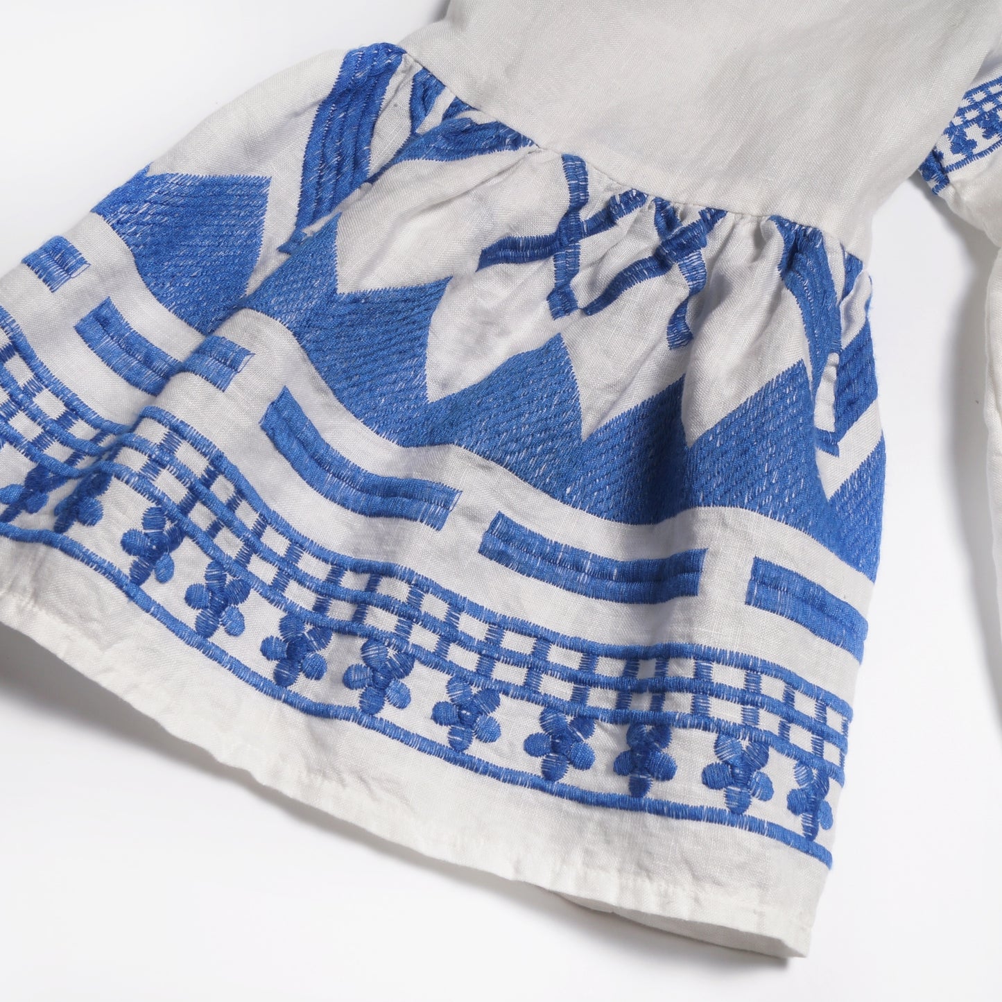 - Feather Bell Sleeve Top - White/Blue