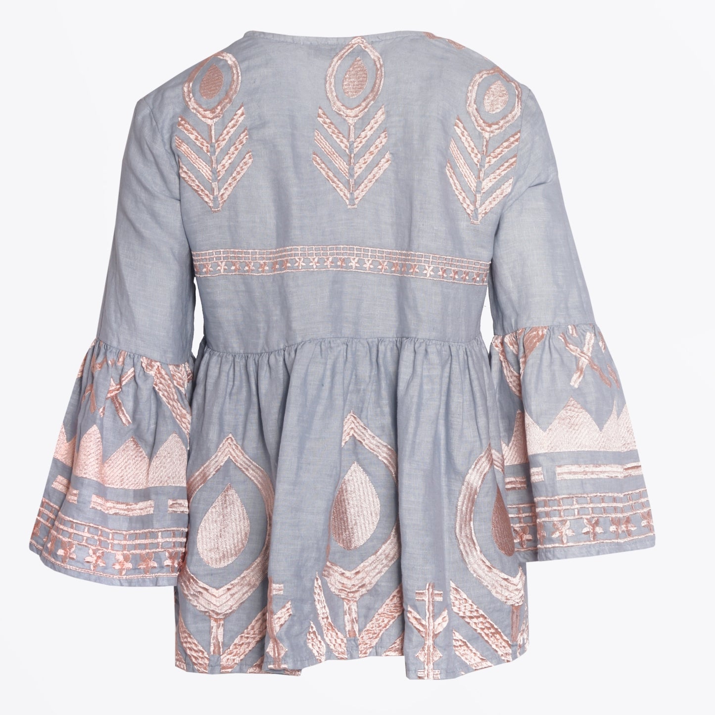 - Feather Bell Sleeve Top - Light Grey Pink Bronze