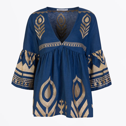 - Feather Bell Sleeve Top - Indigo Gold