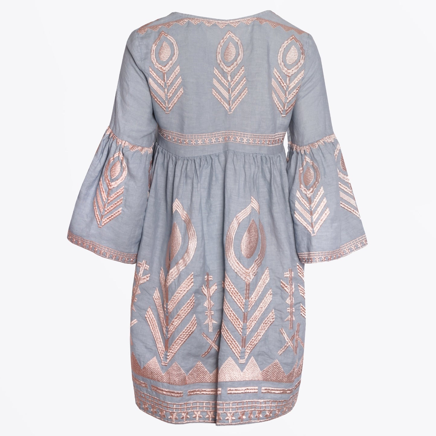 - Feather Embroidered Dress - Light Grey Pink Bronze