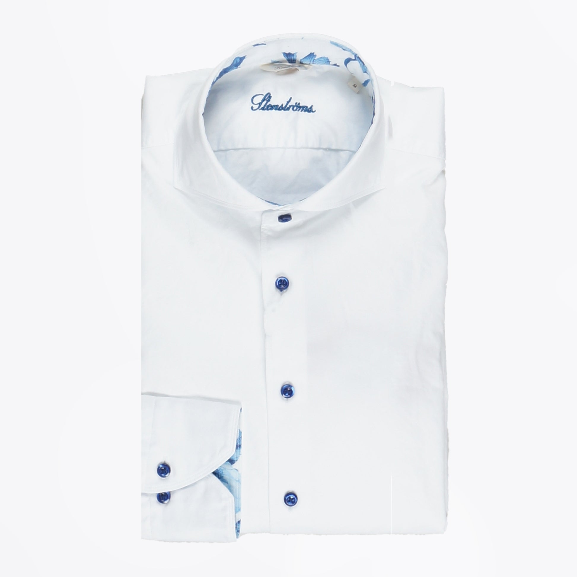 Stenstroms Fitted Body Floral Trim Poplin - White