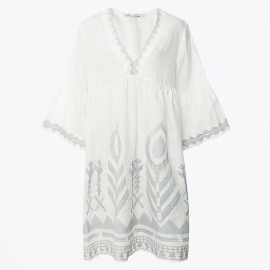 - Feather Chevron Mini Dress - White Grey