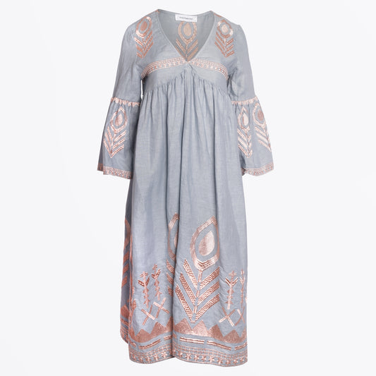 - Feather Maxi Dress - Light Grey Pink Bronze