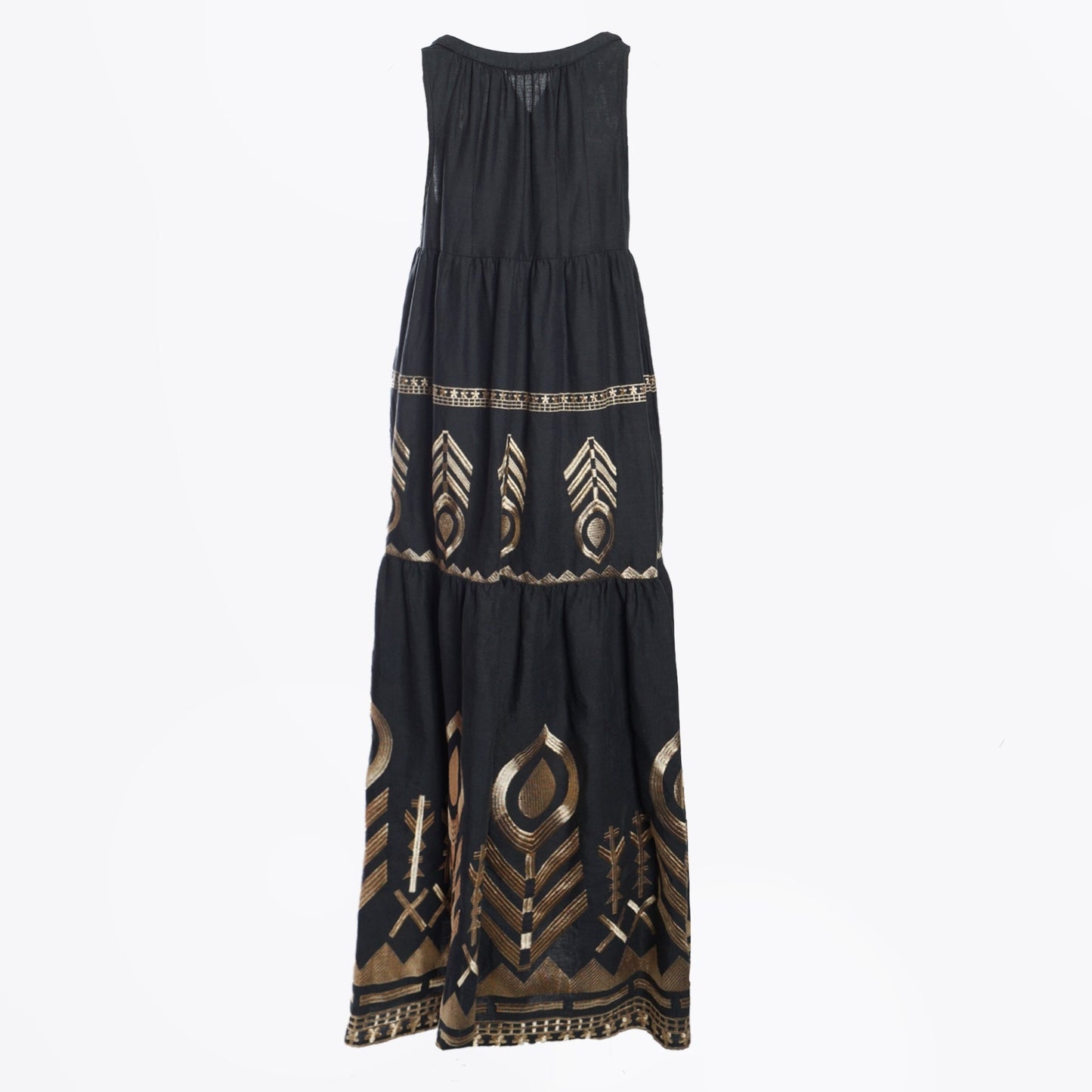 - Feather Sleeveless Dress - Charcoal Gold