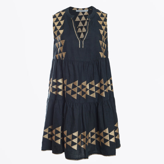 - Sleeveless Arrow Linen Dress - Charcoal