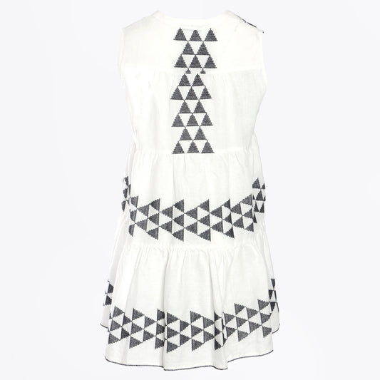 - Sleeveless Arrow Linen Dress - White