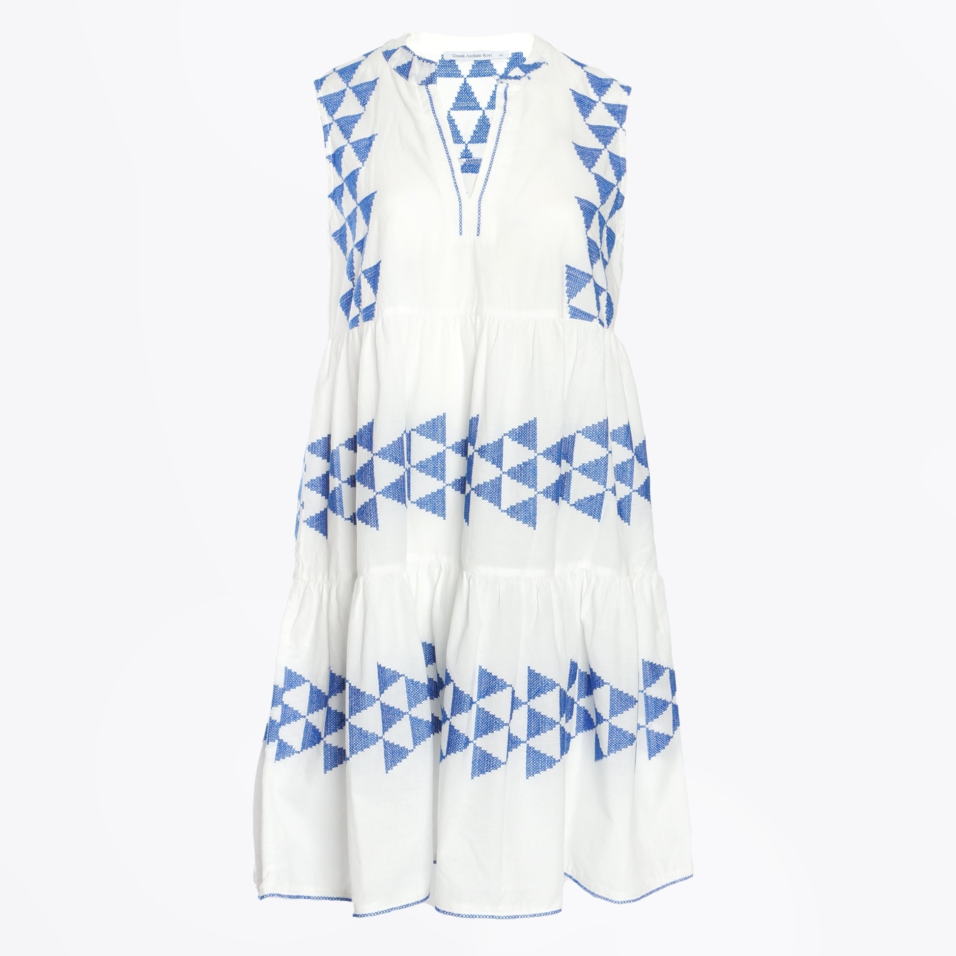Greek Archaic Kori - - Sleeveless Arrow Cotton Dress - White Blue MR & MRS STITCH.COM Greek Archaic Kori - - Sleeveless Arrow Cotton Dress - White Blue MR & MRS STITCH.COM