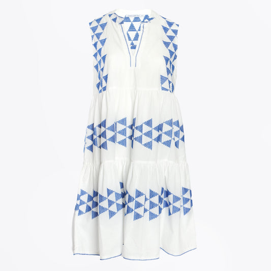- Sleeveless Arrow Cotton Dress - White Blue
