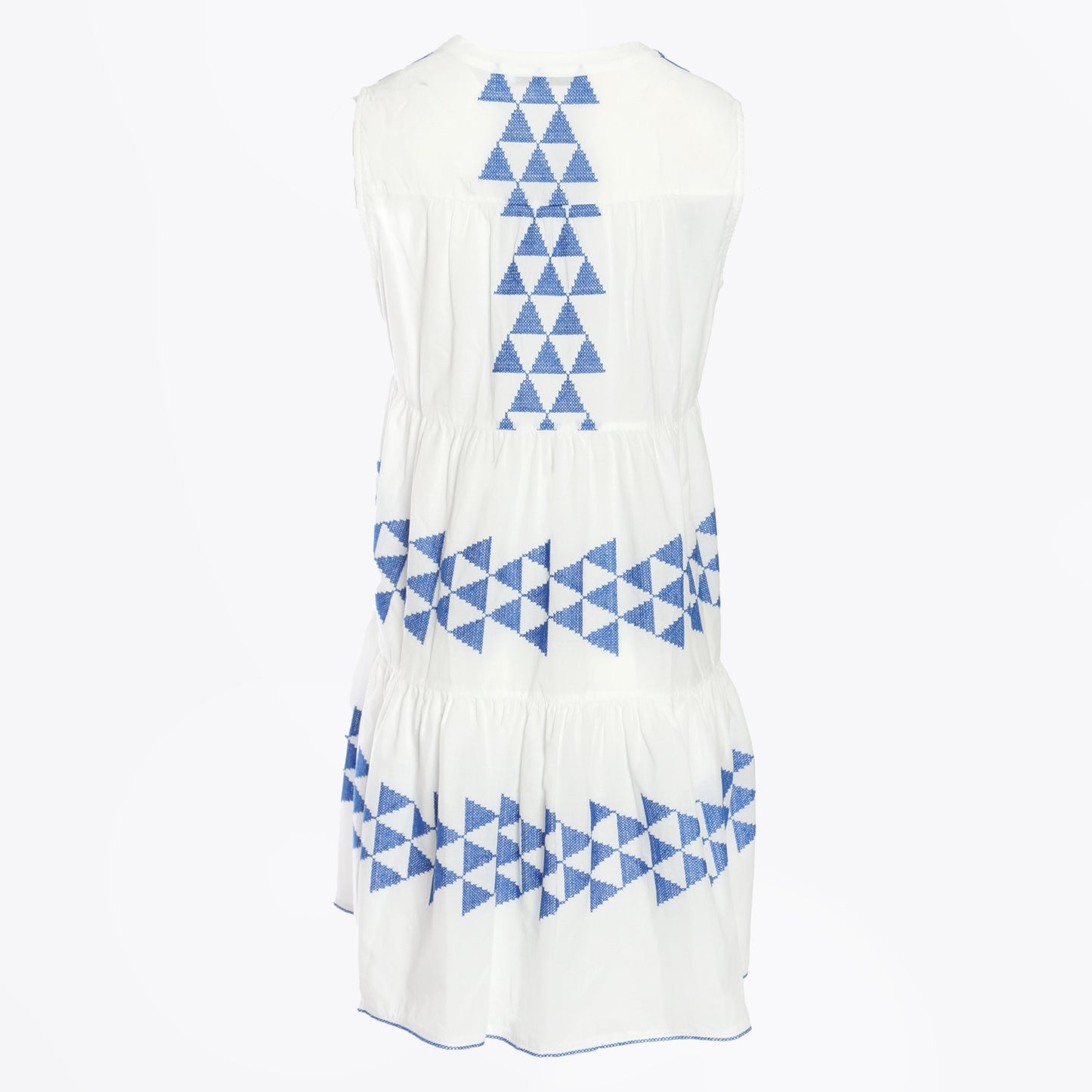 - Sleeveless Arrow Cotton Dress - White Blue
