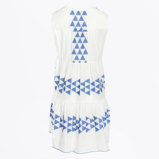 - Sleeveless Arrow Cotton Dress - White Blue