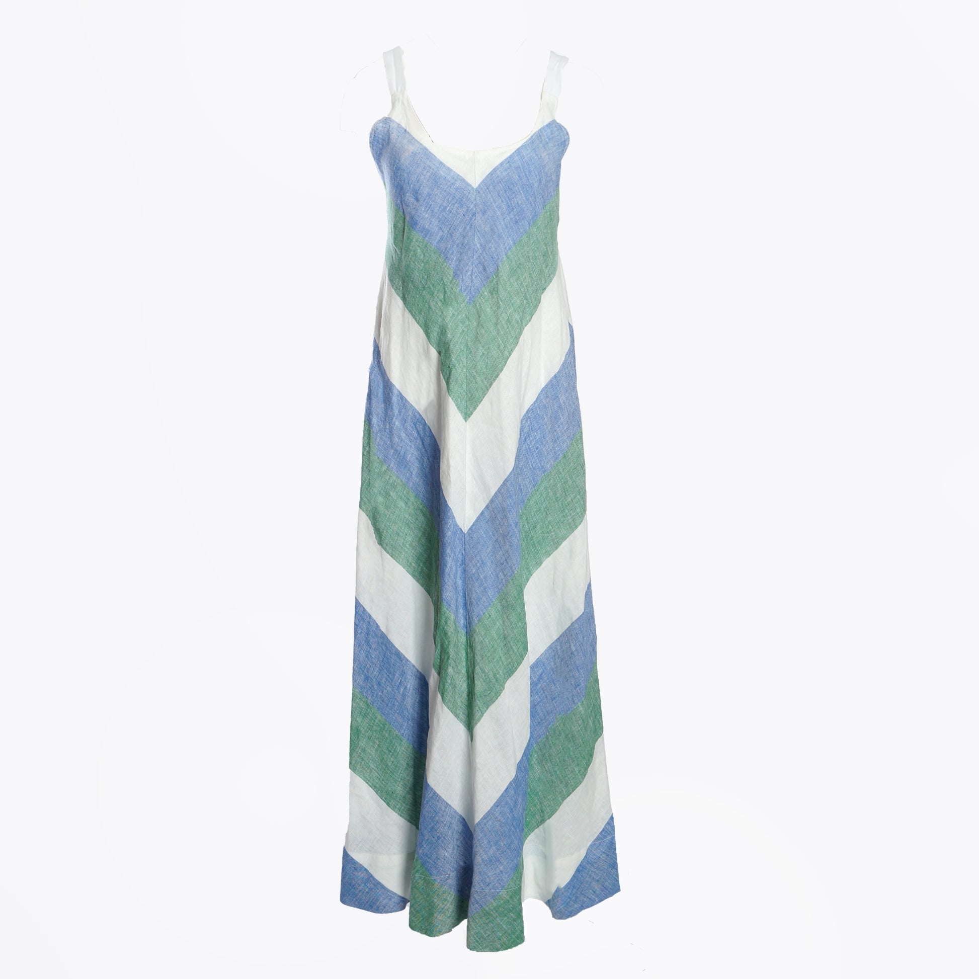 Greek Linen Stripe Maxi Dress - Green Blue