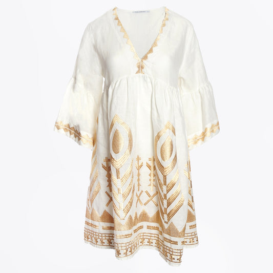 - Short Feather Chevron Dress - White Gold