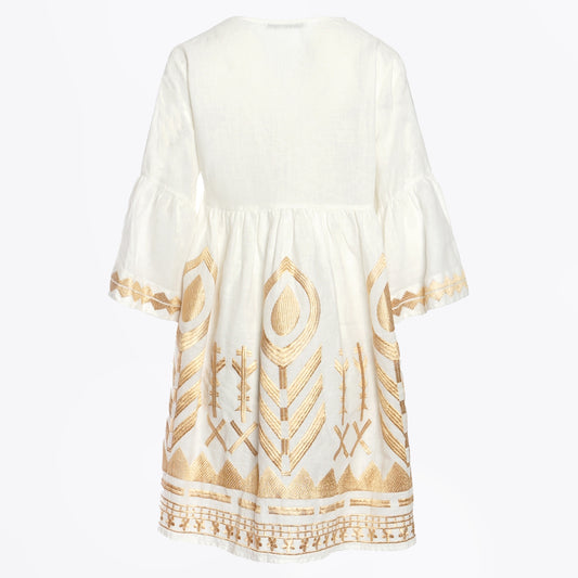 - Short Feather Chevron Dress - White Gold