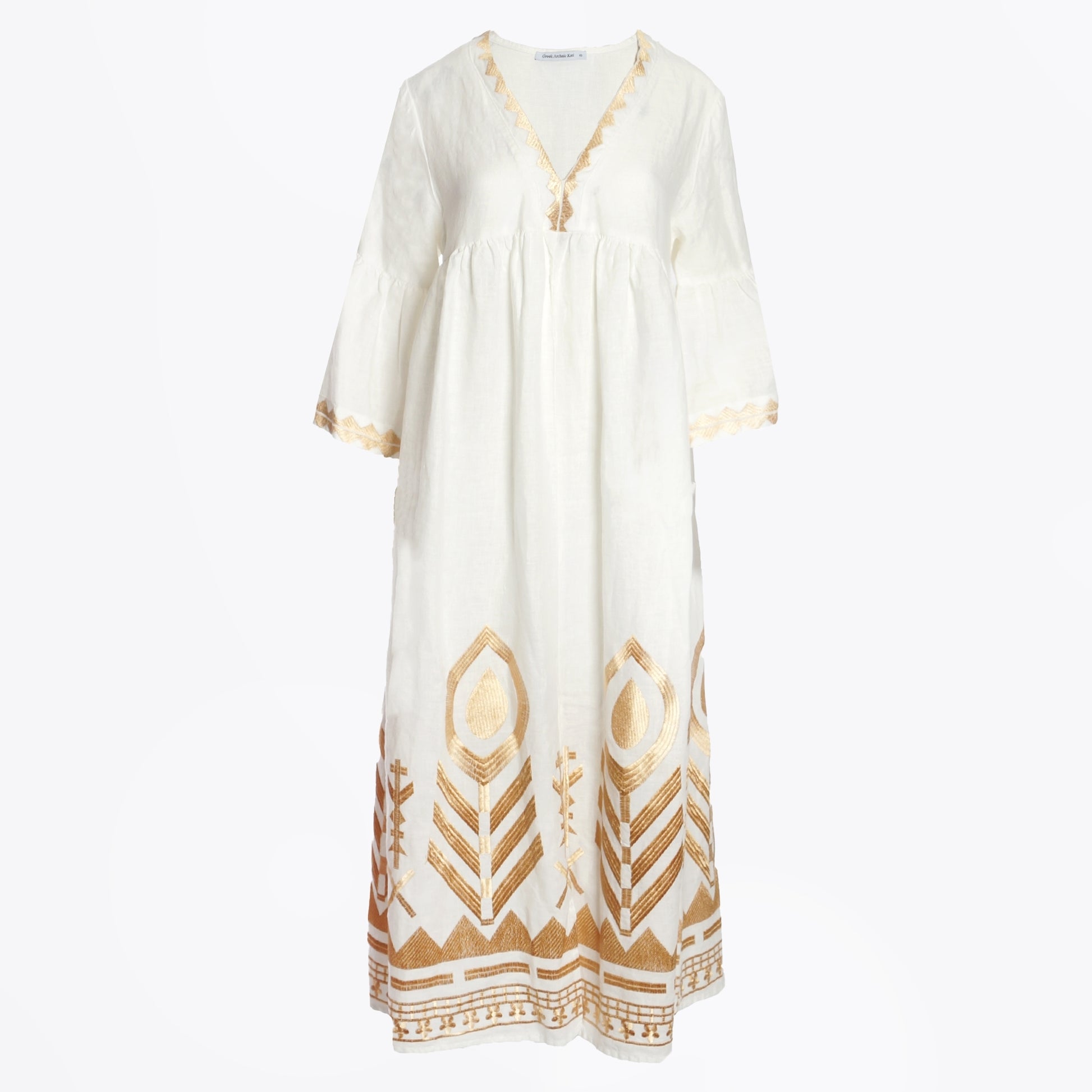 Greek Maxi Feather Chevron Dress - White Gold