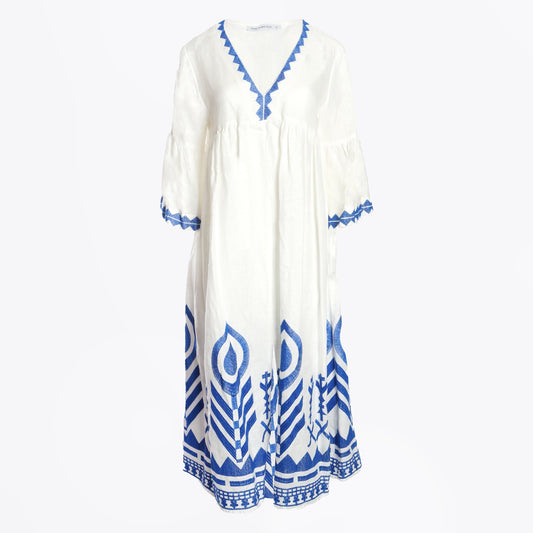 - Maxi Dress Feather Chevron - White Blue