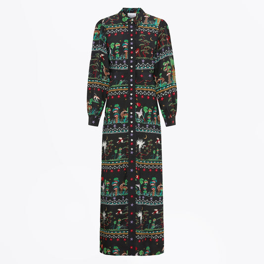 - Silk Maxi Shirt Dress - Black