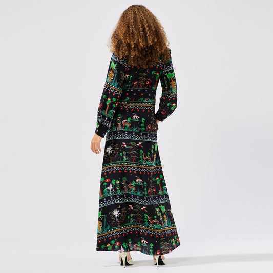 - Silk Maxi Shirt Dress - Black