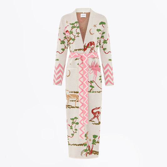 Jacquard Duster With Belt - Memories of Utopia White