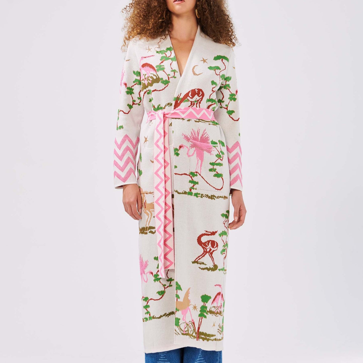 - Jacquard Duster With Belt - Memories of Utopia White