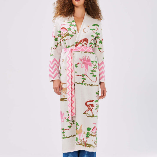 Jacquard Duster With Belt - Memories of Utopia White