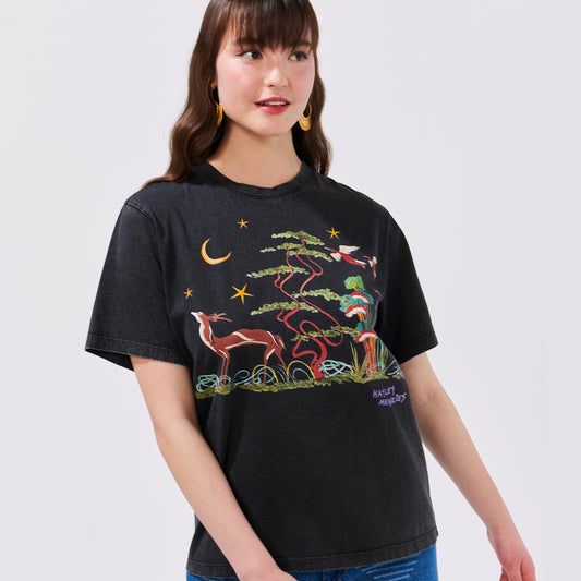 - Black Crew Neck T-Shirt - Memories Of Utopia Acid Black