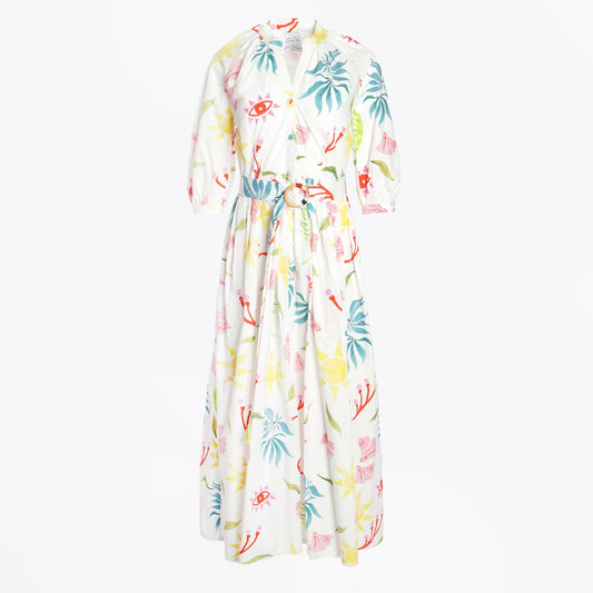 - Raglan Volume Maxi Shirt Dress - Sun Wink Flower