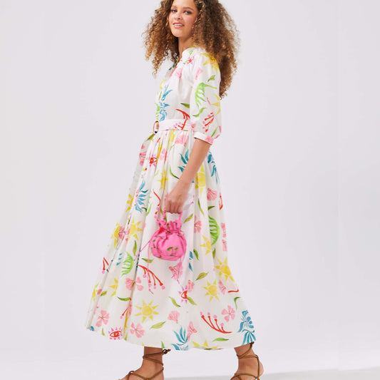 - Raglan Volume Maxi Shirt Dress - Sun Wink Flower