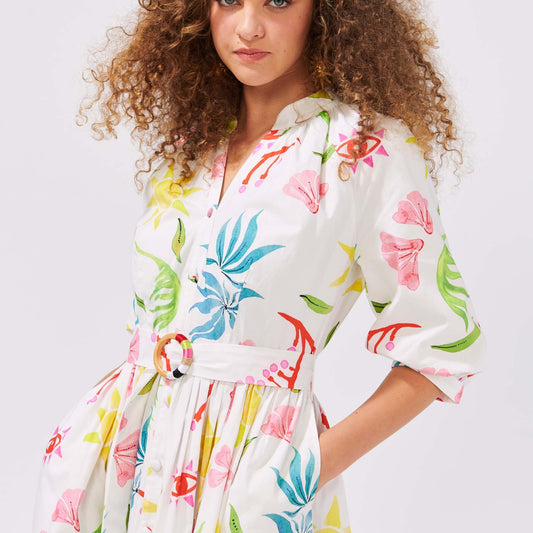 - Raglan Volume Maxi Shirt Dress - Sun Wink Flower