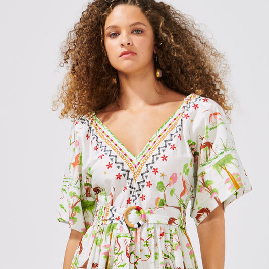 Kimono Sleeve V-Neck Maxi - White