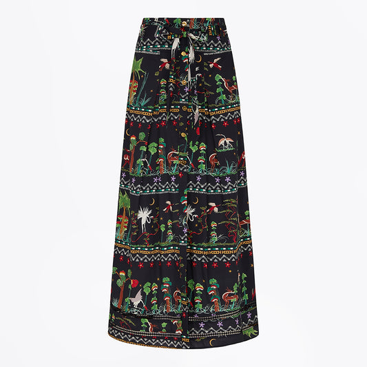 High Waist Lace Panelled Maxi Skirt - Black