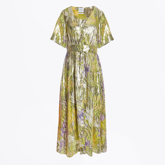 - V-Neck Lurex Jacquard Maxi Dress - Tropical Hibiscus