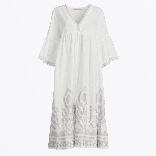 - Feather Chevron Maxi Dress - White/Grey