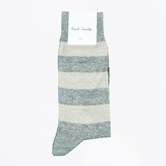 - Barry Linen Stripe Socks - Bottle Green