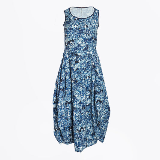 - At Length Printed Dress - Indigo