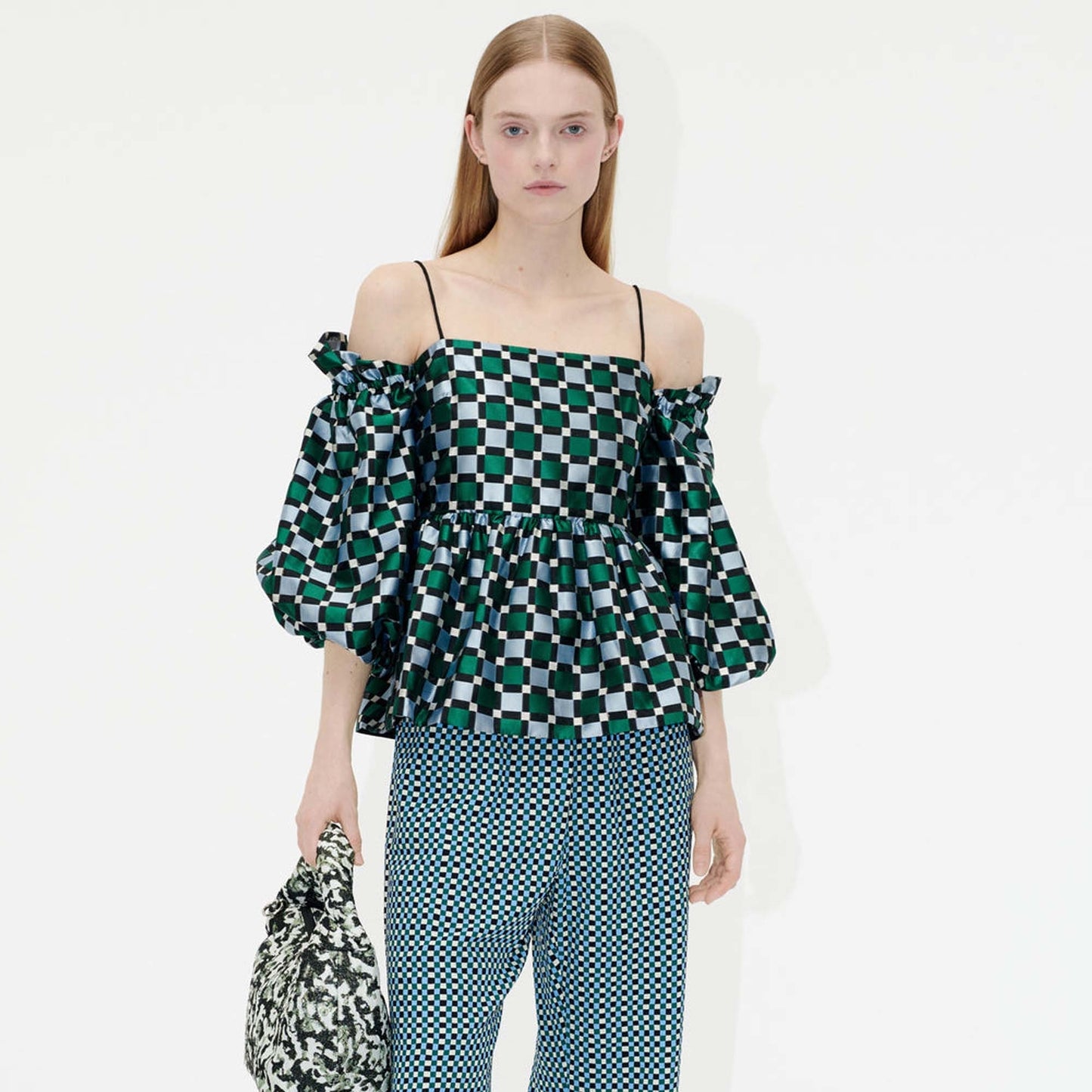 - Elsa Organza Jacquard Top - Mesh Check